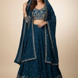 Embroidered Thread Work Semi-Stitched Lehenga & Blouse with Dupatta